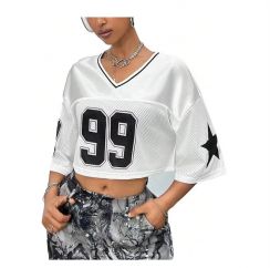 Polyester Mesh Streetwear Sportswear Short Sleeve Cute Football Top